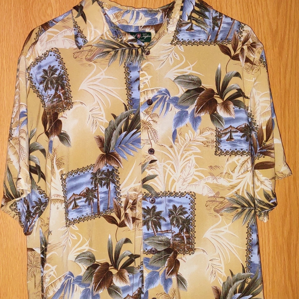 David Taylor Hawaiian Shirt Mens Size Med Multicolor Palm Tree Print Button Up